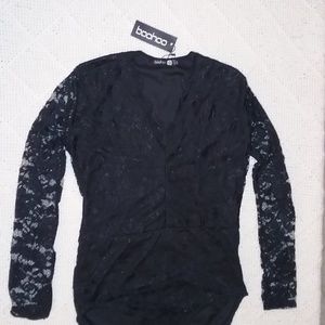 NWT Boohoo Black Lace Bodysuit Size 12